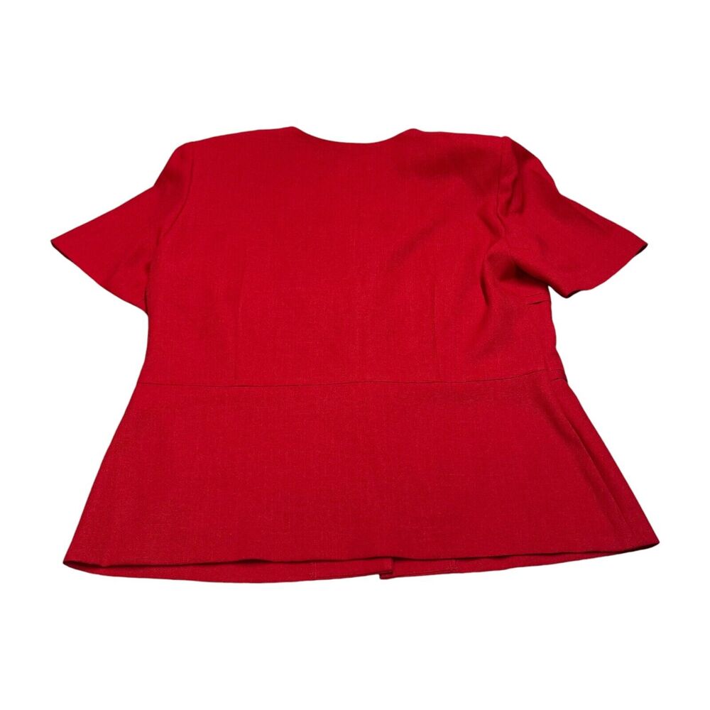 R&K Originals Top Women's 14 Red Polyester Short Sleeve Button Front Classic - Picture 2 of 7